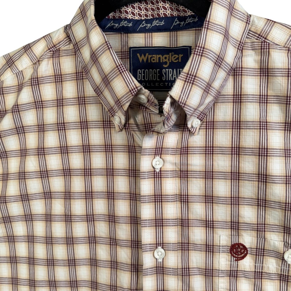 Wrangler George Strait Shirt Mens L Brown‎ Plaid Western Button Down Long Sleeve